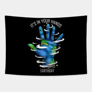 Hand Planet With Clouds It's In Your Hands For Earth Day Tapestry