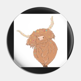 Highland Cow with Colourful Flowers Pin