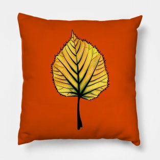 Yellow Linden Leaf On Orange | Decorative Botanical Art Pillow