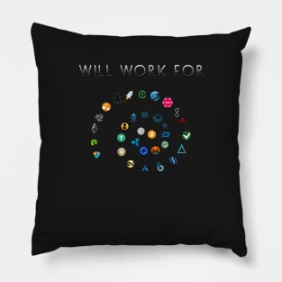 Will Work For Crypto Cryptocurrency Blockchain Design Pillow