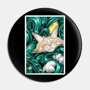 Cthulhu and Ginger Cat Friend - White Outlined Version Pin