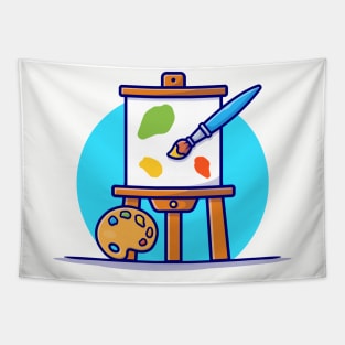 Easel Art Board, Paint pallet And Paint Brush Cartoon Vector Icon Illustration Tapestry