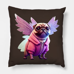 Cute Pug in Pink Fairy Costume - Adorable Dog in Whimsical Pink Fairy Outfit Pillow