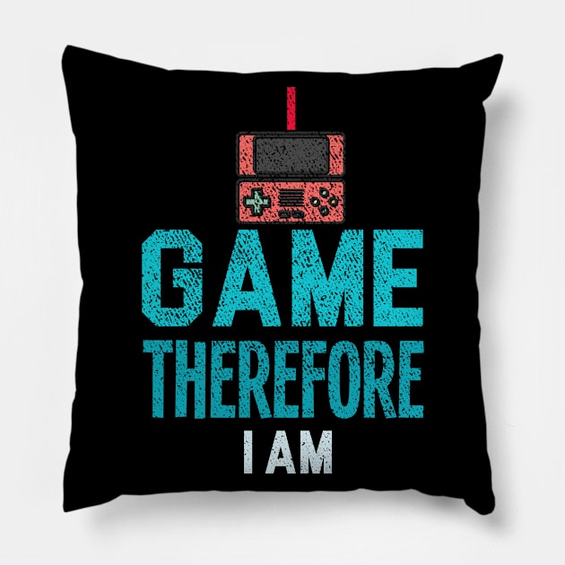 I Game Therefore I Am Pillow by NoBreathJustArt