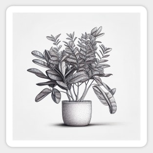 Cute Green and Black and White Plant Drawing - Plant Drawing - Sticker