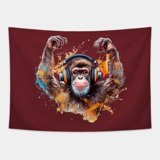 Happy Chimpanzee Listening to Rock Tapestry