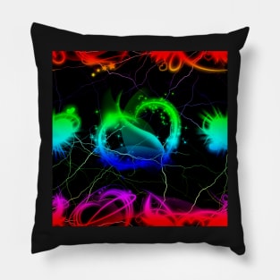 Rainbow Hearts And Rainbow Electric With Black Background Pillow