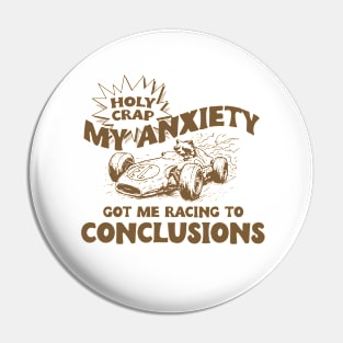 My Anxiety Got Me Racing To Conclusions Retro 90s T-Shirt, Raccoon Racing Graphic T-shirt, Funny Race T-Shirt, Vintage Animal Gag Pin