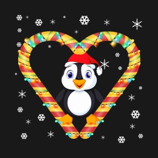 Cute Penguin Candy Cane Heart Funny Christmas Light Gift T-Shirt