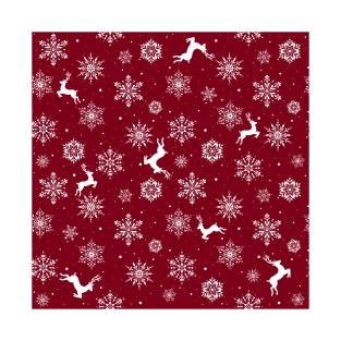 Christmas Reindeers Snowflakes Red T-Shirt