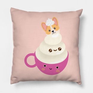 Sweet Corgi Coffee Love, Corgi Pink Cuppa Puppuccino Style Pillow