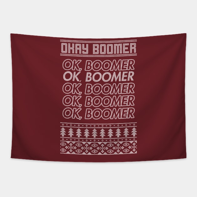 OK, Boomer Christmas Sweater Tapestry by stickerfule