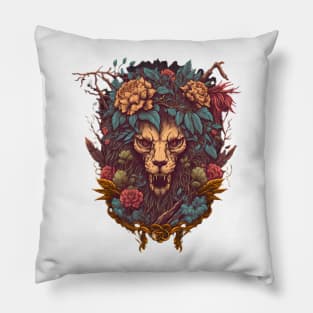 lion flower skull Pillow