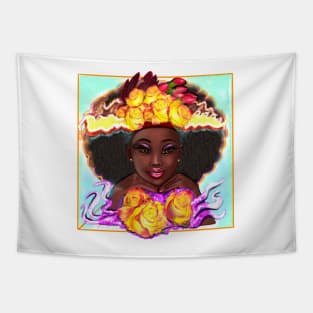 Afro beauty beautiful black girl with Afro hair, brown eyes and dark brown skin Tapestry