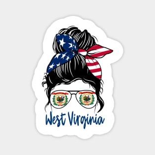 West Virginia girl Messy bun , American Girl , West Virginia Flag Magnet