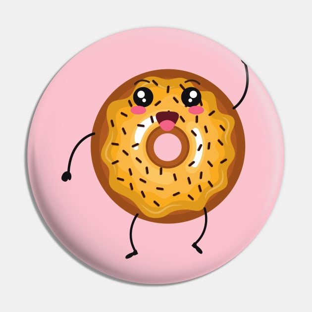 Smiling friendly Cartoon Donut Pin by InkyArt