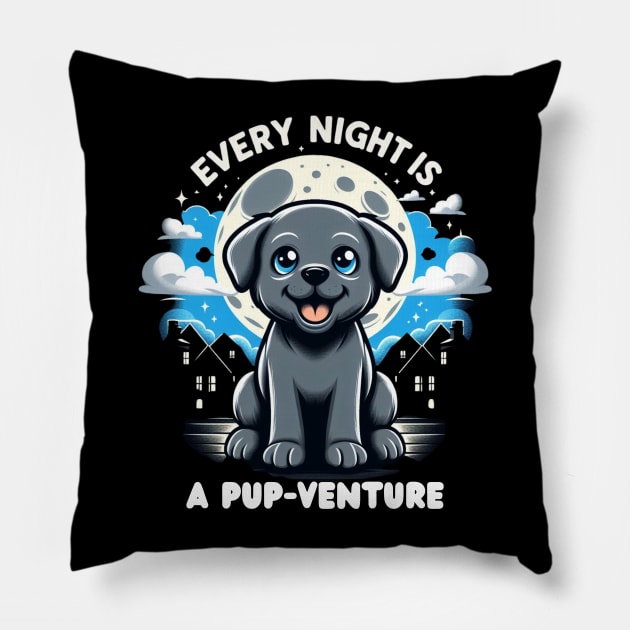 "Starry Pup Adventures - Every Night's a New Tale" Pillow by WEARWORLD