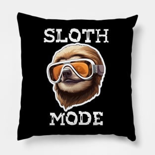 Sloth Wearing Ski Goggles - Sloth Mode (White Lettering) Pillow