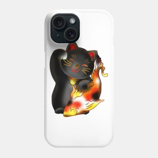 Right paw black maneki neko lucky cat with fish Phone Case