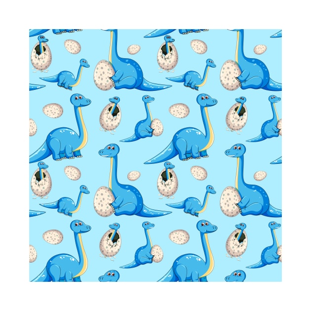 cute blue cartoon dinosaur pattern with baby dinosaur in egg by pickledpossums