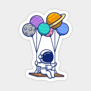 Cute Astronaut Swinging With Planets Magnet