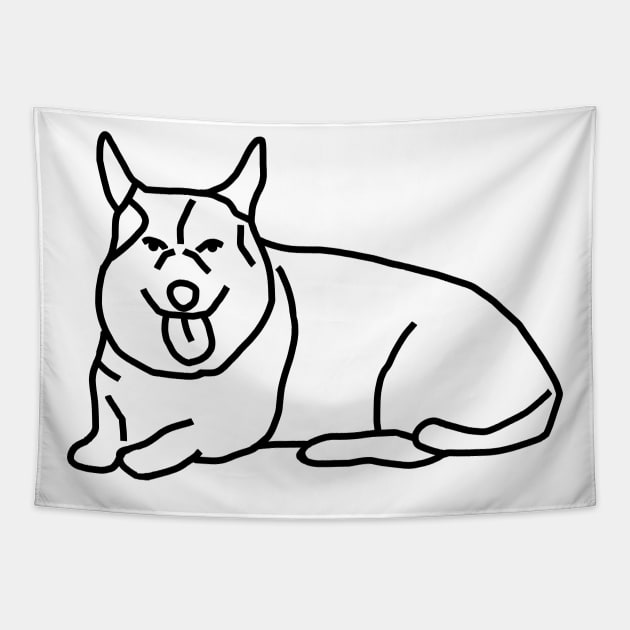 Tongue Out Tuesday Dog Corgi Minimal Line Drawing Tapestry by ellenhenryart