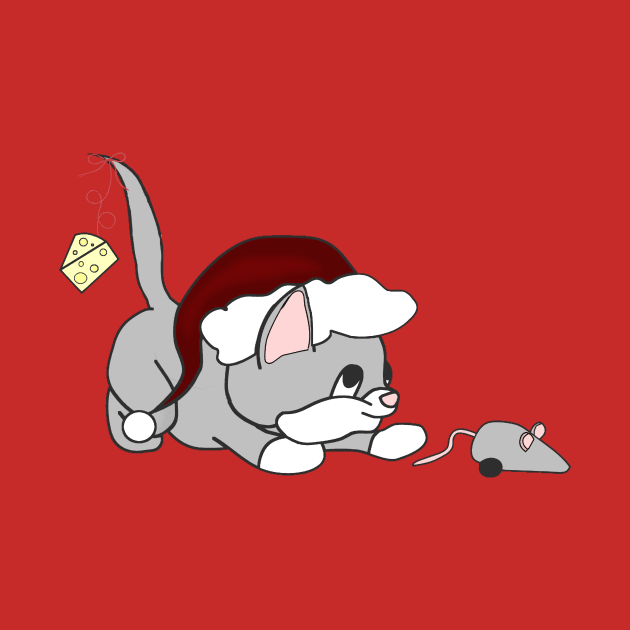 Christmas Products - Kitten playing with a toy mouse by tdkenterprises