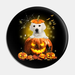 White Labrador Spooky Halloween Pumpkin Dog Head Pin