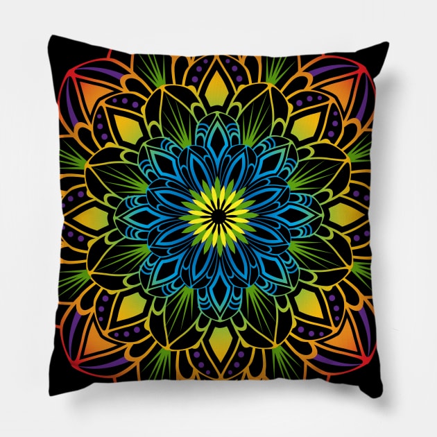 Colorful Mandala Pillow by BeCreativeHere