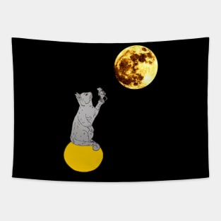 Hello Kitty catching a mouse in a moon Tapestry