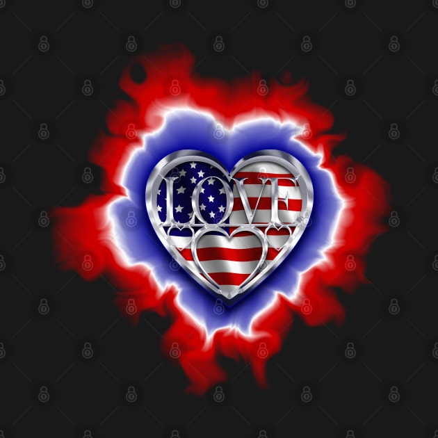 glowing heart within hearts American flag by DrewskiDesignz