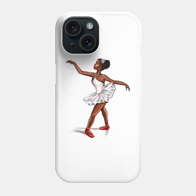 Ballet in red shoes - ballerina doing pirouette in white tutu and red shoes  - brown skin ballerina Phone Case by Artonmytee