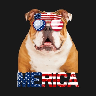 Merica Bulldog Dog American Flag 4Th Of July T-Shirt