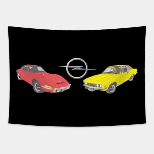 Red Opel GT and Yellow Opel Manta Tapestry