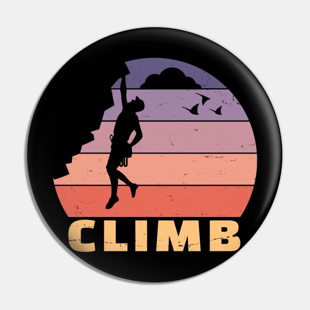 Retro Sunset Climber | Rock Climbing & Bouldering Pin by shirtonaut