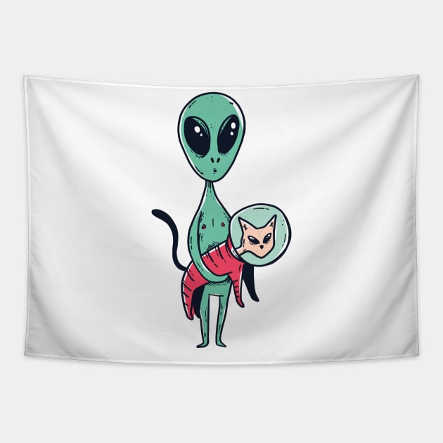 Space Alien Cute Cat Tapestry by madeinchorley