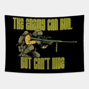 The Enemy Can Run, But Can't Hide: Marksman Soldier Gun 50 BMG Tapestry