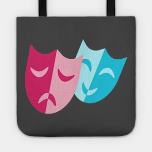 Theatrical blue mask smiles and red cry Tote