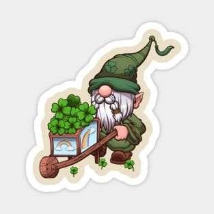 St Patrick’s Day Gnome With Wheelbarrow Carrying Four-Leaf Clovers Magnet