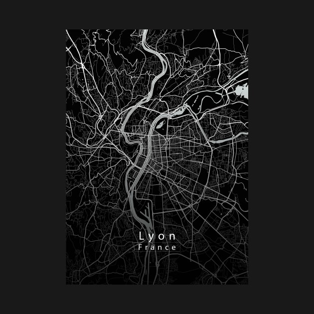 Lyon France City Map dark by Robin-Niemczyk