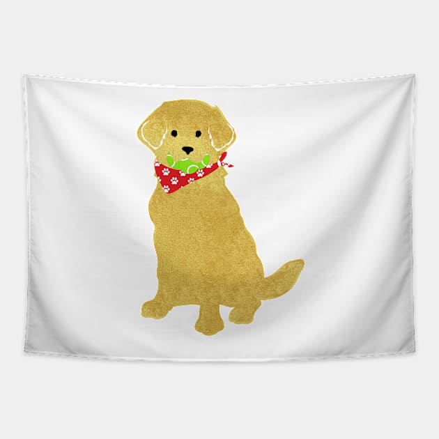 Cute Preppy Yellow Lab - Tennis Balls In Mouth Tapestry by emrdesigns