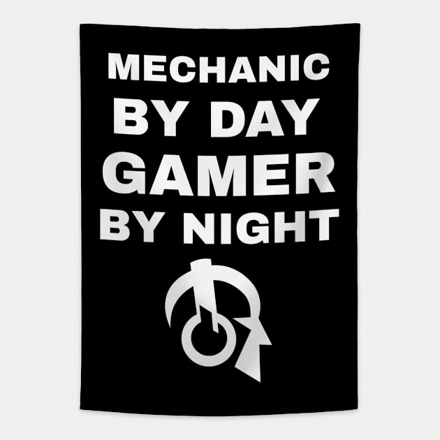 Mechanic By Day Gamer By Night Tapestry by fromherotozero