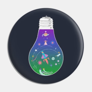 Galaxy space rocket planet light bulb - Kawaii Pin