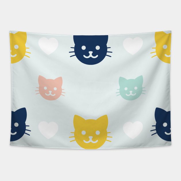 Colorful Kitty Cat Pattern Tapestry by FromTheAshes