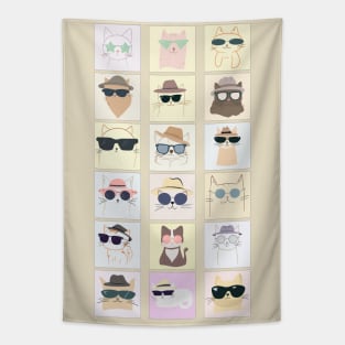 Minimalistic Cat Accessories Design Feline Fashionistas: 18 Cats in Trendy Accessories Tapestry