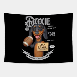 Dachshund holding sign and football Tapestry