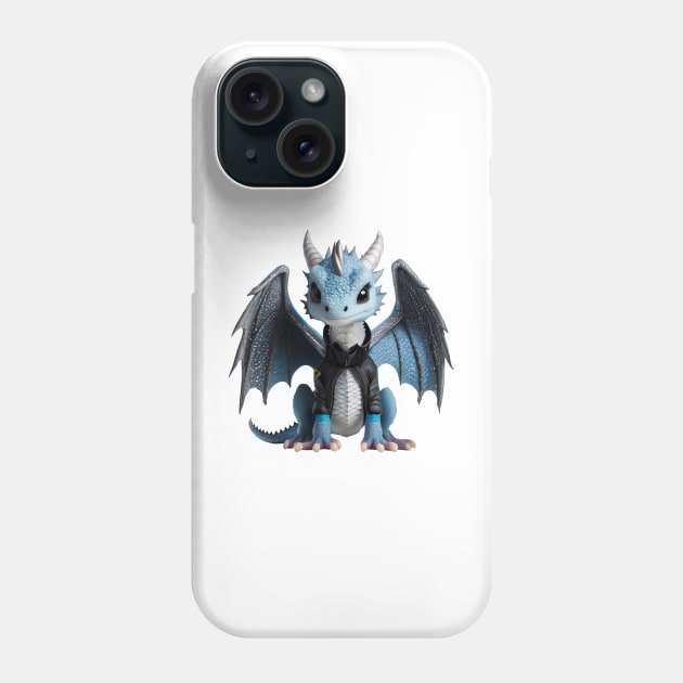 Cute Blue Baby Ice Dragon Wearing a Leather Jacket Phone Case by Cuteopia Gallery