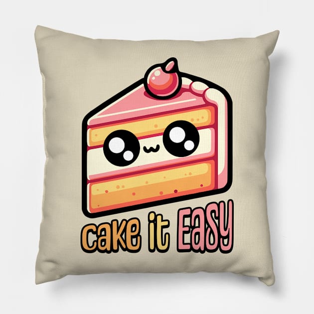 Cake It Easy! Cute Cake Pun Pillow by Cute And Punny