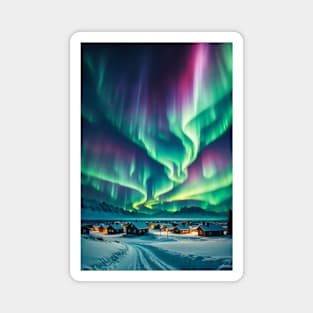 Northern Lights Over A Mountain Village Magnet