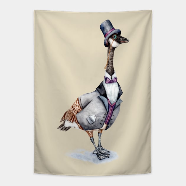 Victorian Goose in Tophat Tapestry by Goosi